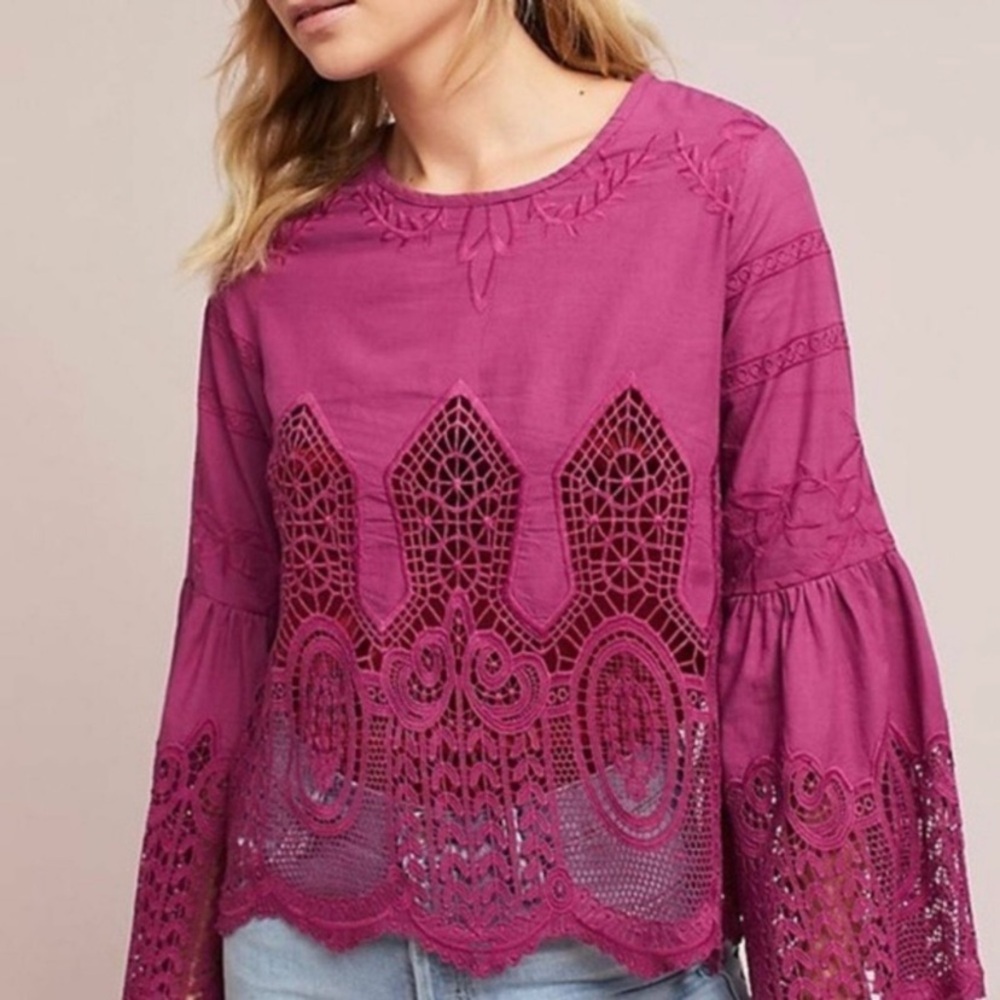 Anthropologie Elegant Pink Lace Women's Top
